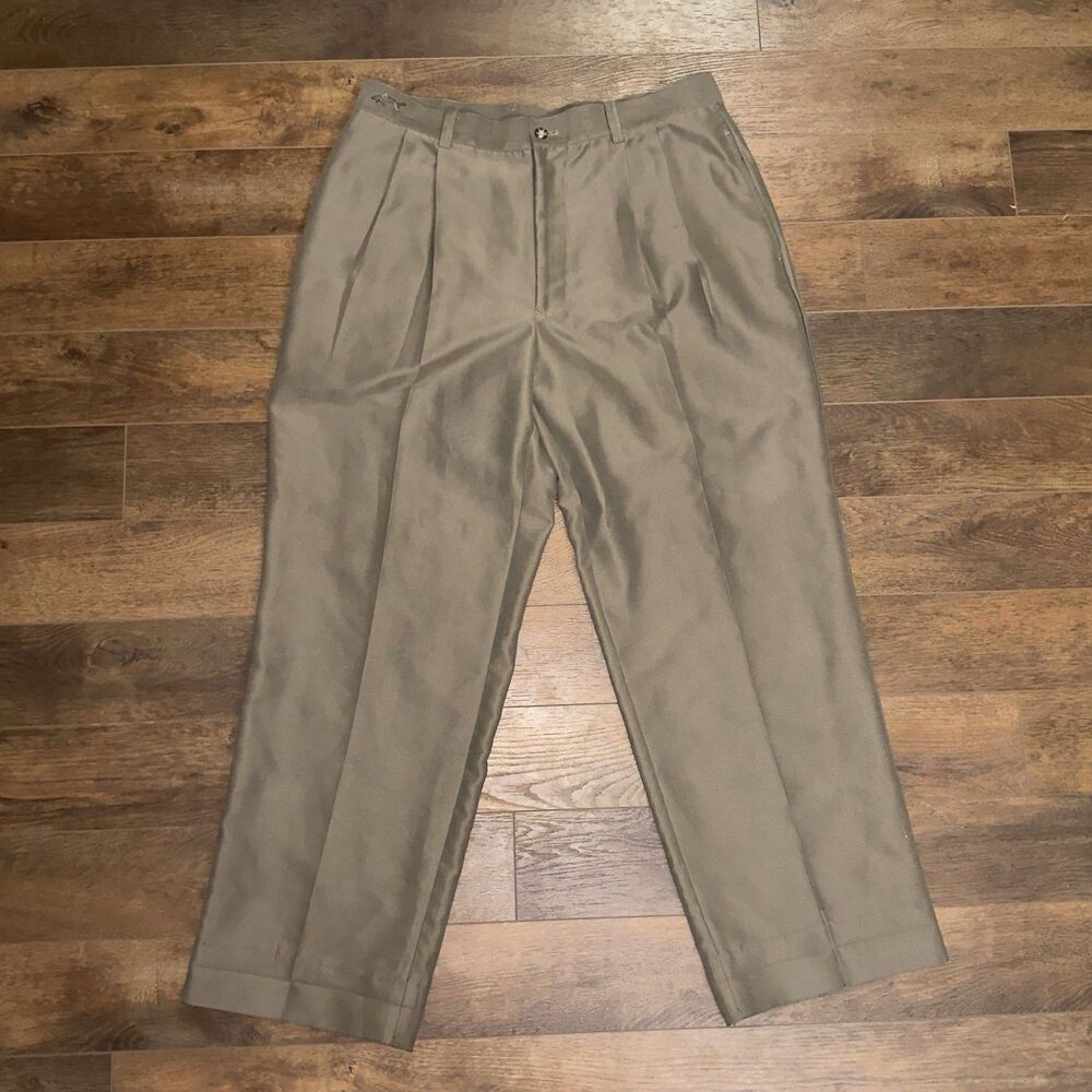 Greg Norman Golf Performance Pants Mens 34x30 Tan Unfinished Hem Pleated Front